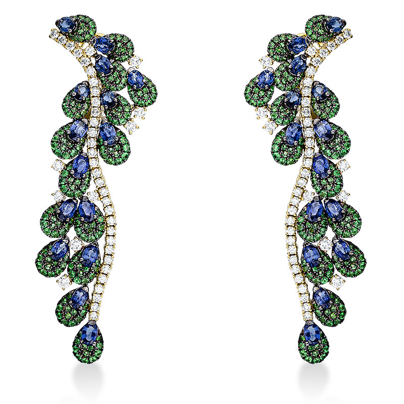 Ohrschmuck mit Tsavorith  aus 750/-18 Karat Gelbgold mit 80 Diamanten 2