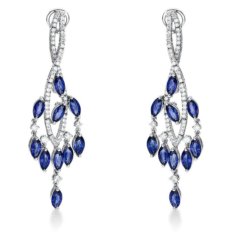 Ohrschmuck mit Saphir  aus 750/-18 Karat Weißgold mit 136 Diamanten 2
