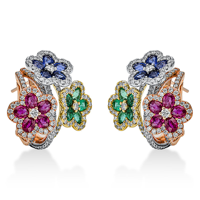 Ohrschmuck mit Saphir  aus 750/-18 Karat Weißgold / Gelbgold / Rotgold mit 340 Diamanten 2