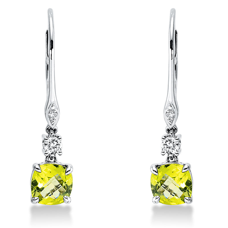 Ohrschmuck mit Peridot  aus 750/-18 Karat Weißgold mit 4 Diamanten 0