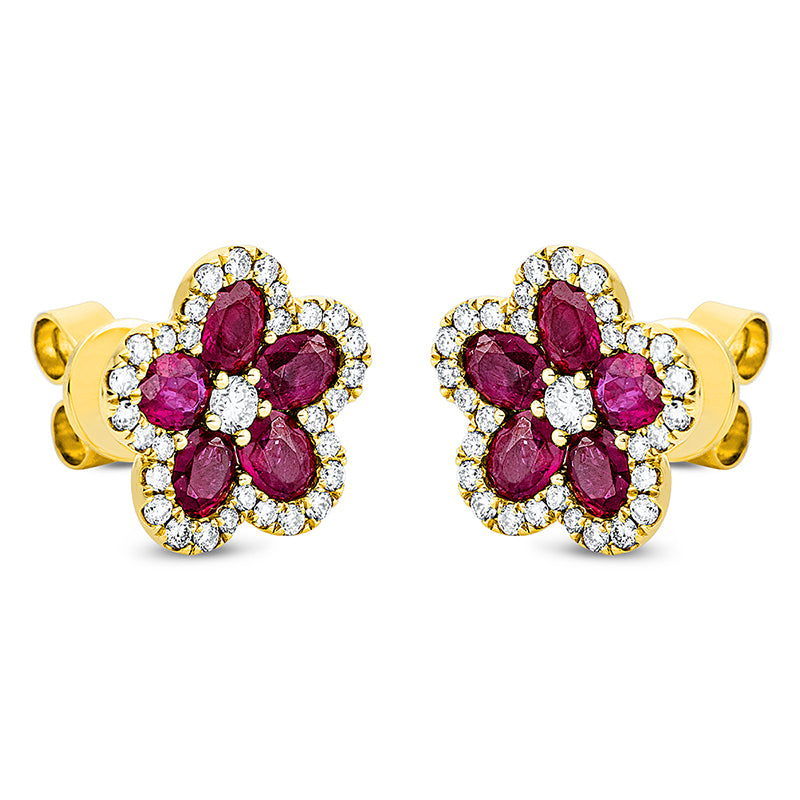 Ohrstecker mit Rubin  aus 750/-18 Karat Gelbgold mit 62 Diamanten 0