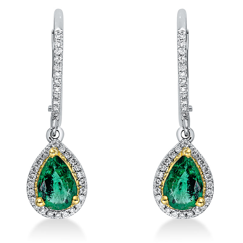 Creolen mit Smaragd  aus 750/-18 Karat Gelbgold / Weißgold mit 72 Diamanten 0