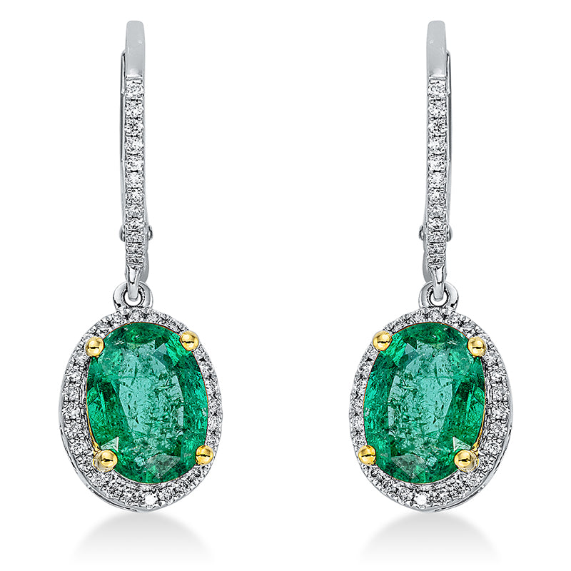 Creolen mit Smaragd  aus 750/-18 Karat Gelbgold / Weißgold mit 80 Diamanten 0
