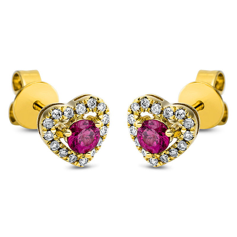 Ohrstecker mit Rubin  aus 750/-18 Karat Gelbgold mit 30 Diamanten 0