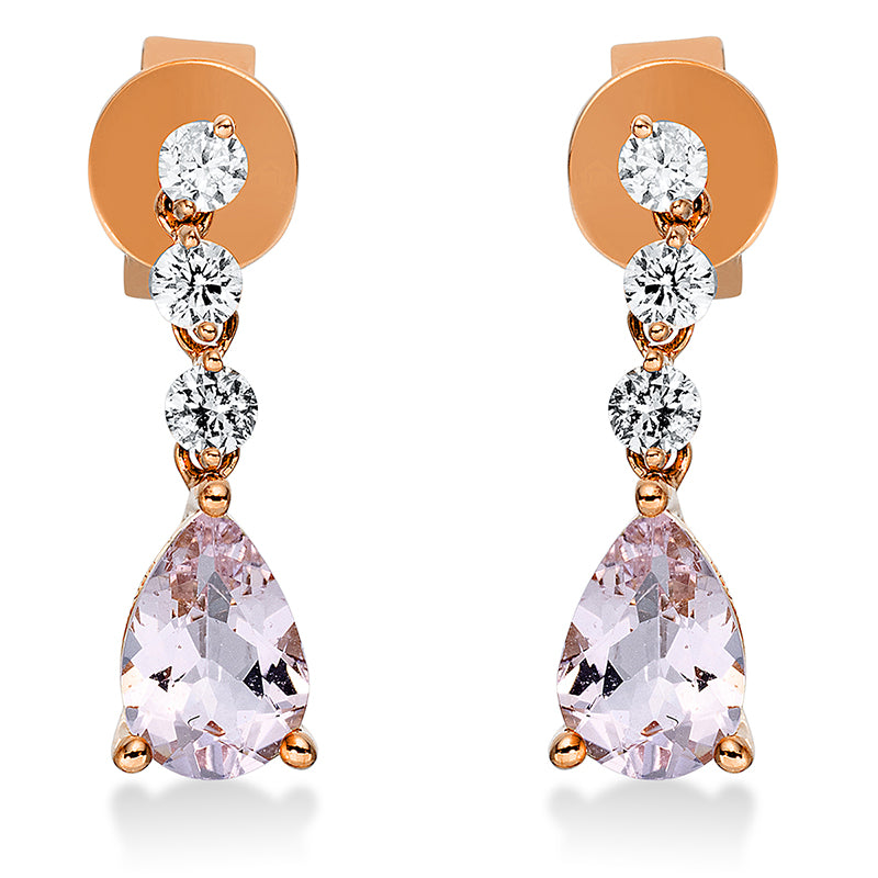 Ohrschmuck mit Morganit  aus 750/-18 Karat Rotgold mit 6 Diamanten 0
