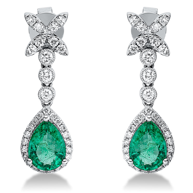 Ohrschmuck mit Smaragd  aus 750/-18 Karat Weißgold mit 64 Diamanten 0