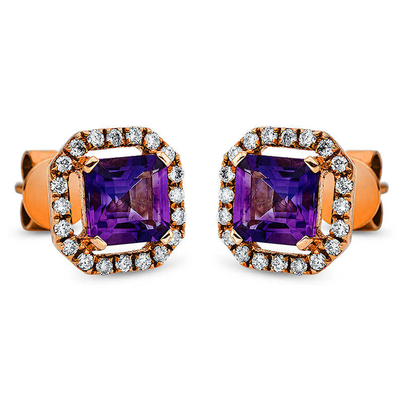 Ohrschmuck mit Amethyst  aus 750/-18 Karat Rotgold mit 40 Diamanten 0