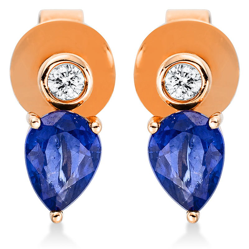 Ohrstecker mit Saphir  aus 750/-18 Karat Rotgold mit 2 Diamanten 0