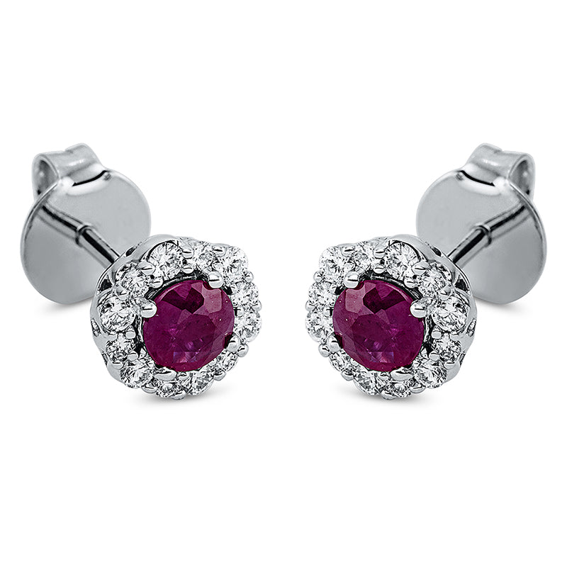 Ohrschmuck mit Rubin  aus 750/-18 Karat Weißgold mit 24 Diamanten 0