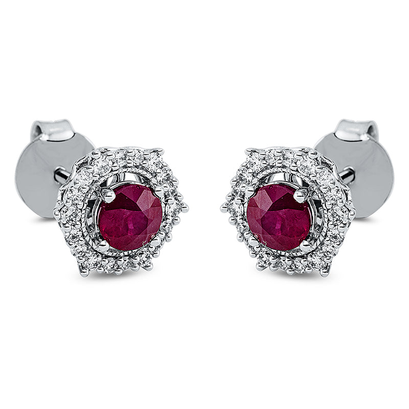 Ohrstecker mit Rubin  aus 750/-18 Karat Weißgold mit 36 Diamanten 0