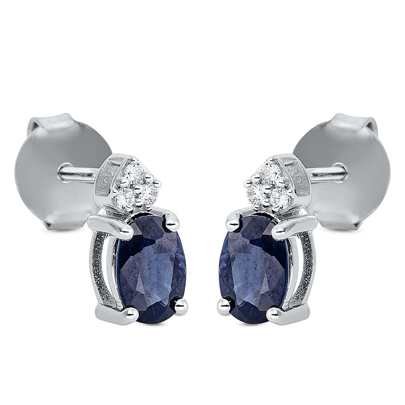 Ohrschmuck mit Saphir  aus 750/-18 Karat Weißgold mit 6 Diamanten 0