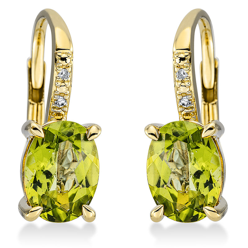 Ohrschmuck mit Peridot  aus 585/-14 Karat Gelbgold mit 4 Diamanten 0