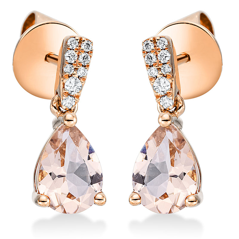 Ohrschmuck mit Morganit  aus 750/-18 Karat Rotgold mit 16 Diamanten 0