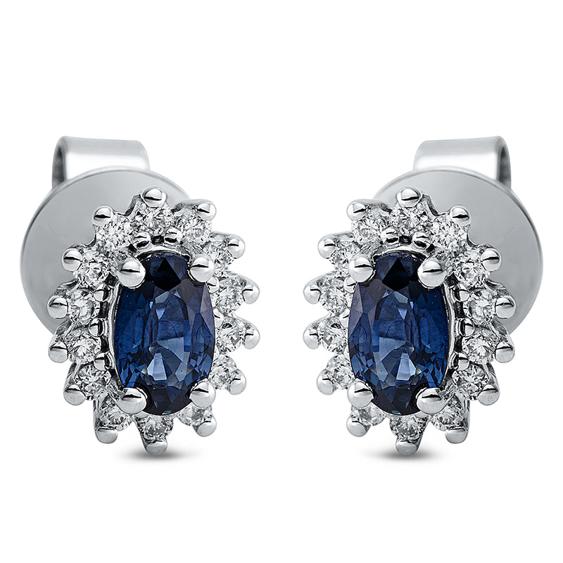 Ohrstecker mit Saphir  aus 750/-18 Karat Weißgold mit 28 Diamanten 0