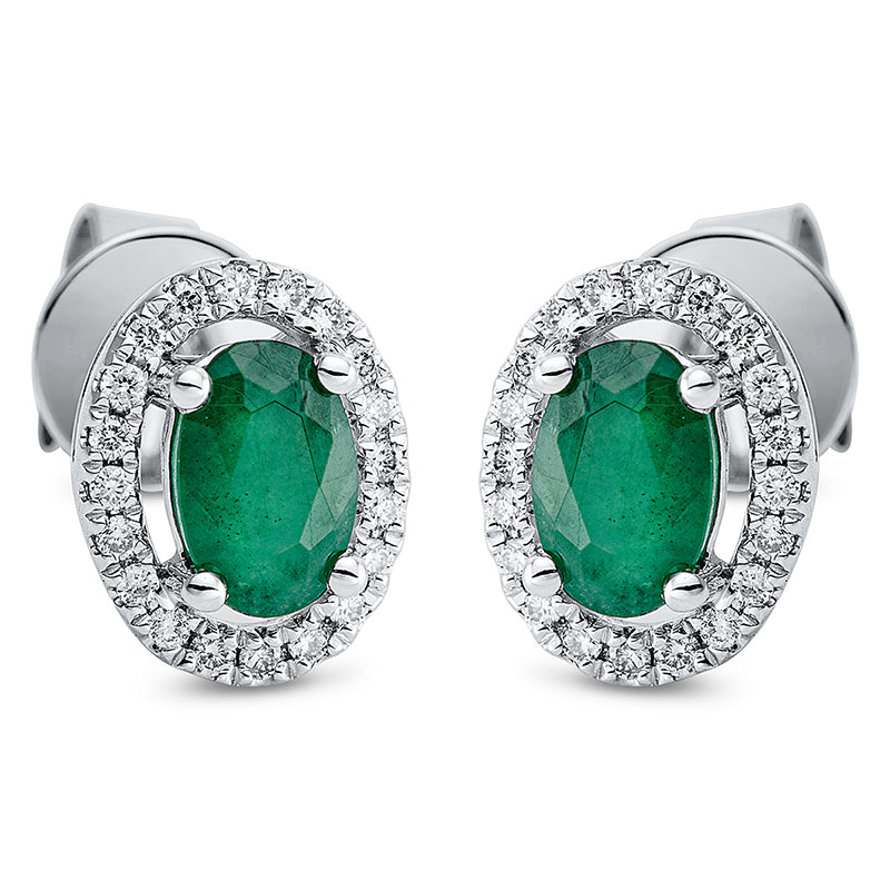 Ohrstecker mit Smaragd  aus 750/-18 Karat Weißgold mit 40 Diamanten 0
