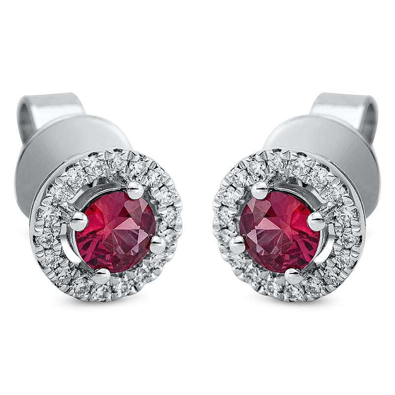 Ohrstecker mit Rubin  aus 750/-18 Karat Weißgold mit 36 Diamanten 0
