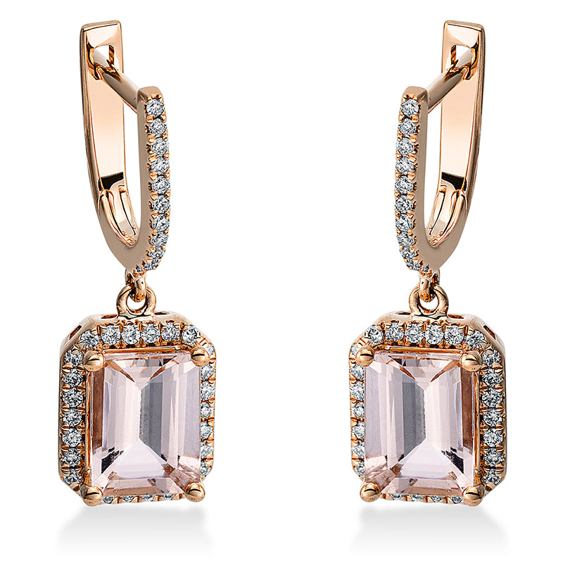 Ohrschmuck mit Morganit  aus 750/-18 Karat Rotgold mit 74 Diamanten 0