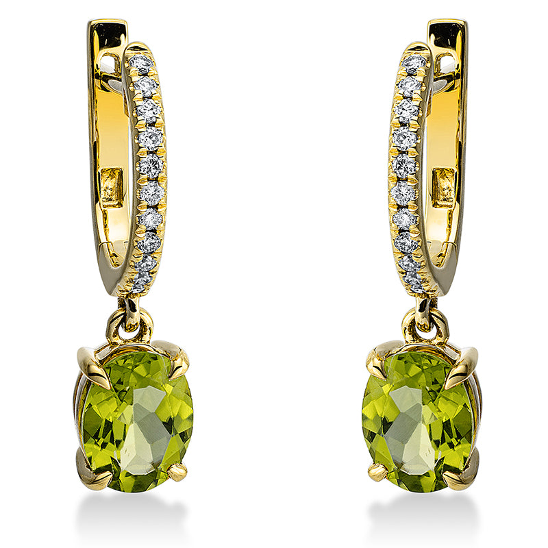 Ohrschmuck mit Peridot  aus 750/-18 Karat Gelbgold mit 22 Diamanten 0