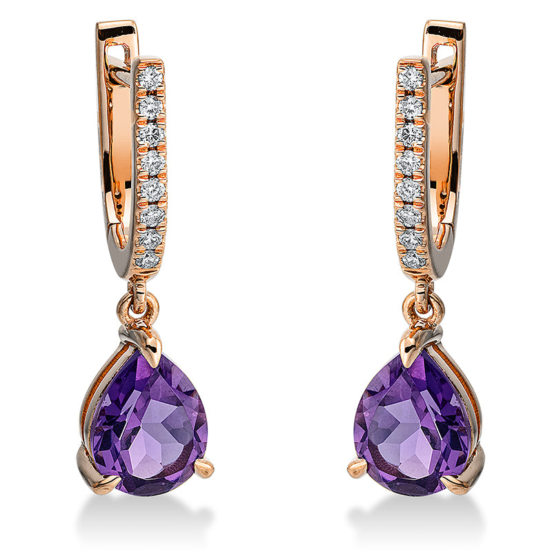 Ohrschmuck mit Amethyst  aus 750/-18 Karat Rotgold mit 16 Diamanten 0