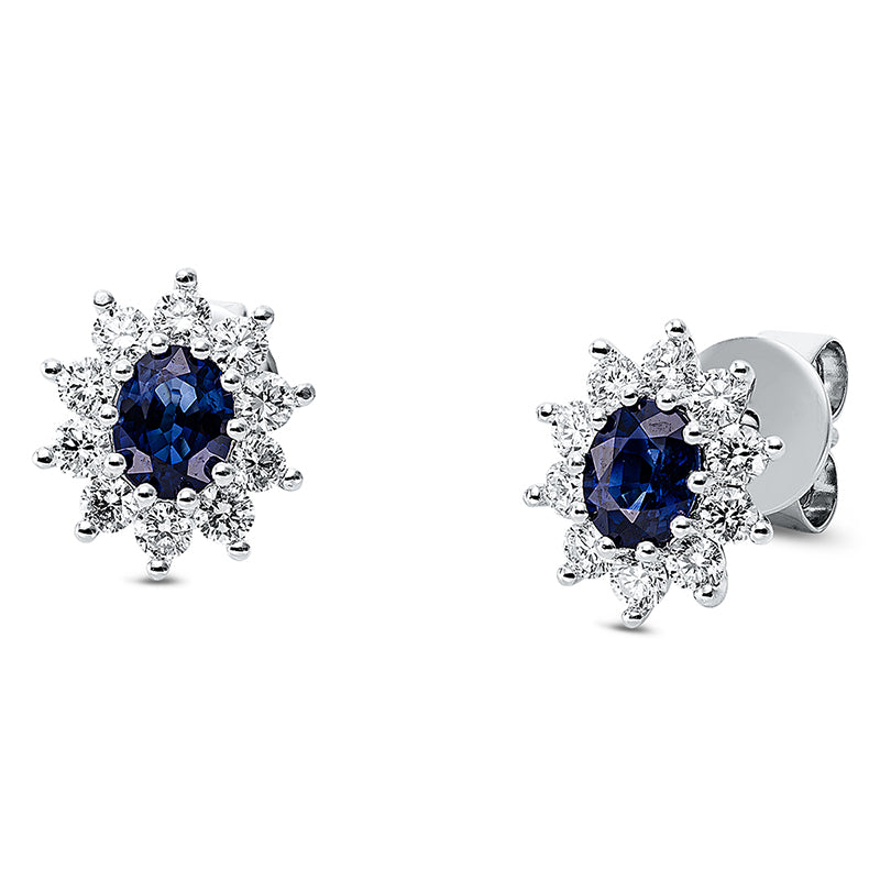 Ohrstecker mit Saphir  aus 750/-18 Karat Weißgold mit 20 Diamanten 0