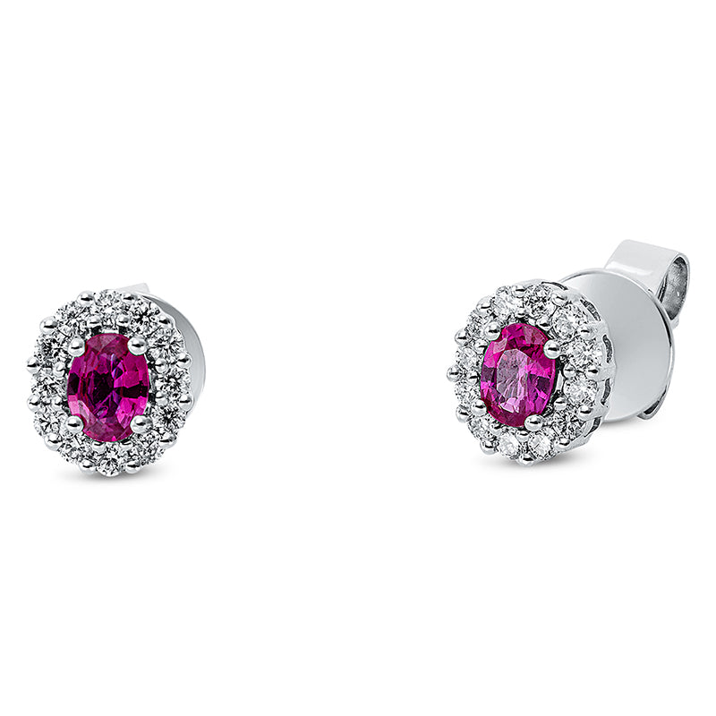 Ohrstecker mit Rubin  aus 750/-18 Karat Weißgold mit 24 Diamanten 0