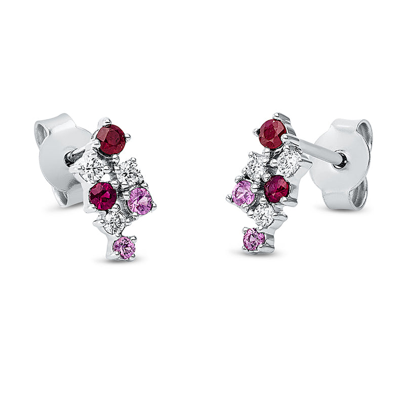 Ohrschmuck mit Rubin  aus 750/-18 Karat Weißgold mit 6 Diamanten 0