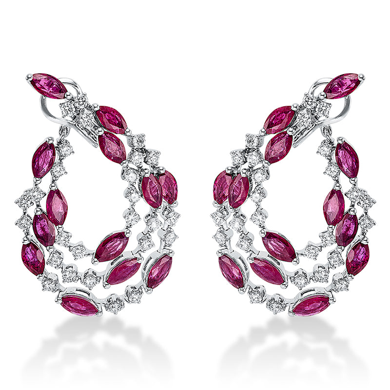 Ohrschmuck mit Rubin  aus 750/-18 Karat Weißgold mit 52 Diamanten 3