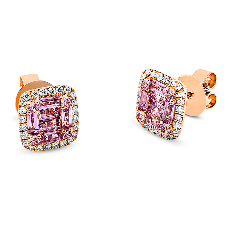 Ohrstecker mit Saphir  aus 750/-18 Karat Rotgold mit 48 Diamanten 0