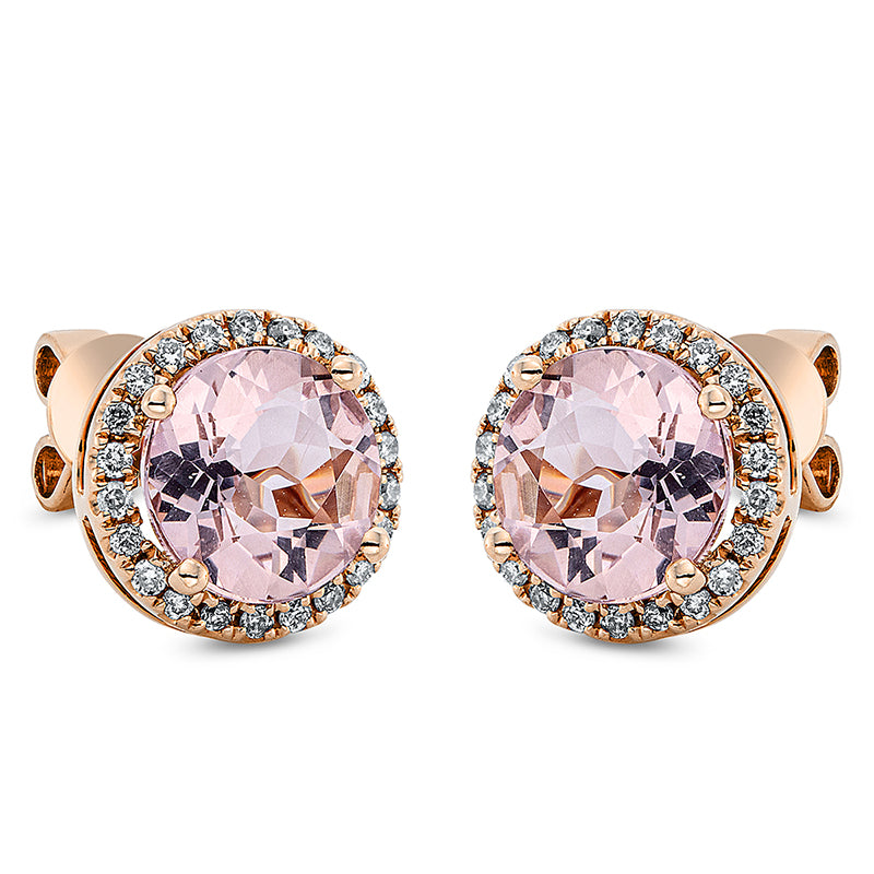 Ohrstecker mit Morganit  aus 750/-18 Karat Rotgold mit 44 Diamanten 0