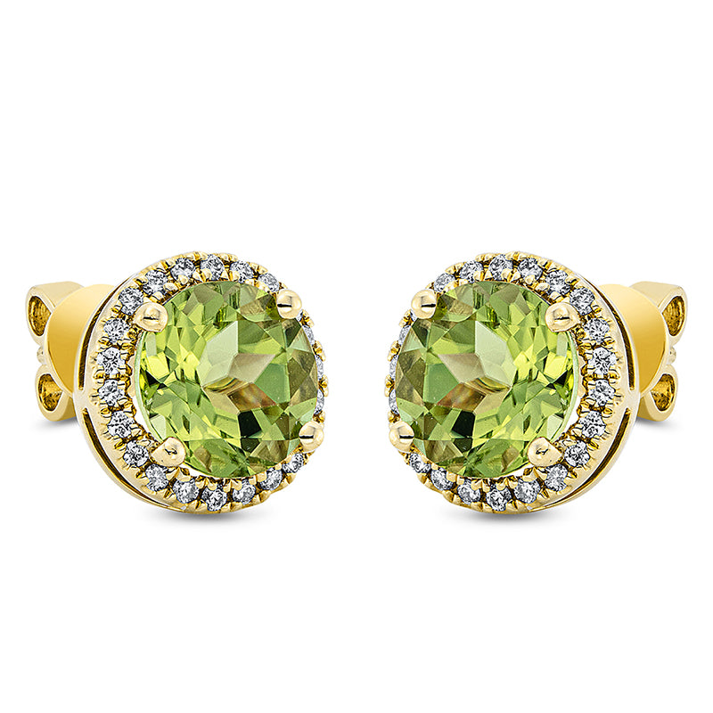 Ohrstecker mit Peridot  aus 750/-18 Karat Gelbgold mit 44 Diamanten 0