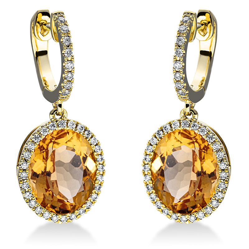 Ohrschmuck mit Citrin  aus 750/-18 Karat Gelbgold mit 72 Diamanten 0