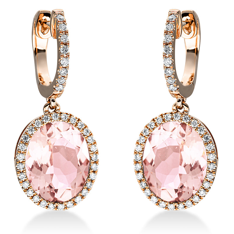 Ohrschmuck mit Morganit  aus 750/-18 Karat Rotgold mit 72 Diamanten 0