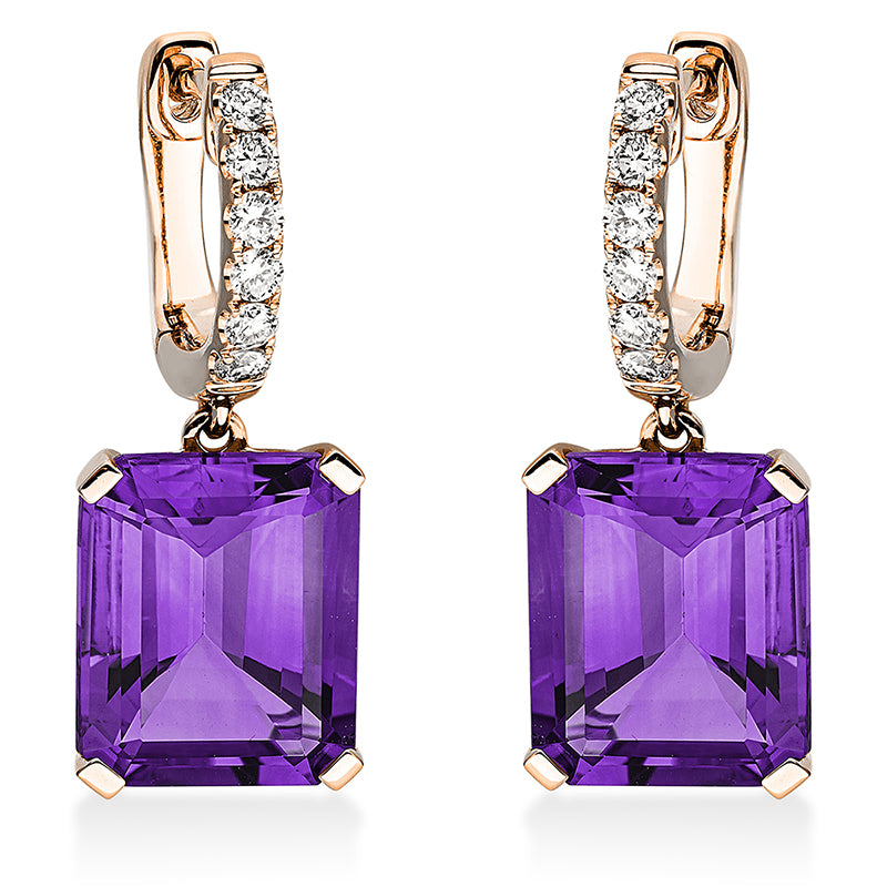 Ohrschmuck mit Amethyst  aus 750/-18 Karat Rotgold mit 12 Diamanten 0