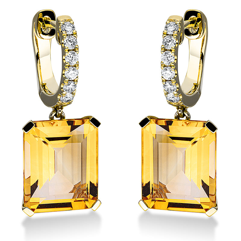 Ohrschmuck mit Citrin  aus 750/-18 Karat Gelbgold mit 12 Diamanten 0
