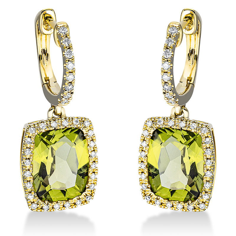 Ohrschmuck mit Peridot  aus 750/-18 Karat Gelbgold mit 64 Diamanten 0