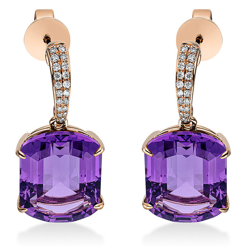 Ohrschmuck mit Amethyst  aus 750/-18 Karat Rotgold mit 38 Diamanten 0