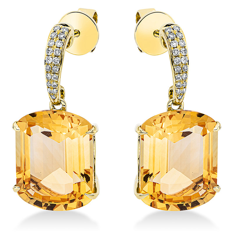 Ohrschmuck mit Citrin  aus 750/-18 Karat Gelbgold mit 38 Diamanten 0