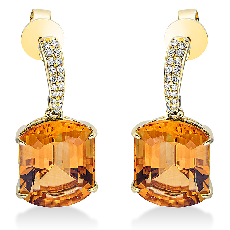 Ohrschmuck mit Citrin  aus 750/-18 Karat Gelbgold mit 38 Diamanten 0