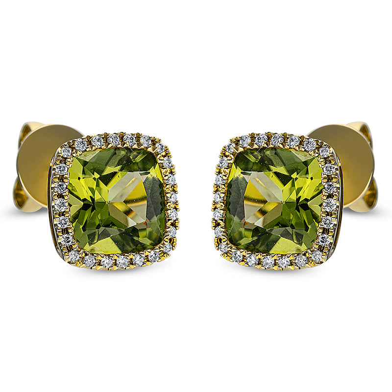 Ohrstecker mit Peridot  aus 750/-18 Karat Gelbgold mit 48 Diamanten 0