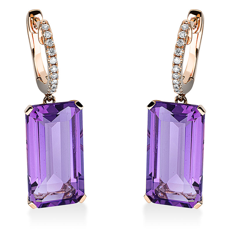 Ohrschmuck mit Amethyst  aus 750/-18 Karat Rotgold mit 20 Diamanten 0