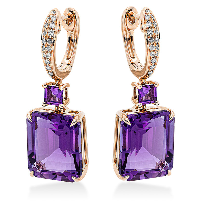 Ohrschmuck mit Amethyst  aus 750/-18 Karat Rotgold mit 32 Diamanten 0
