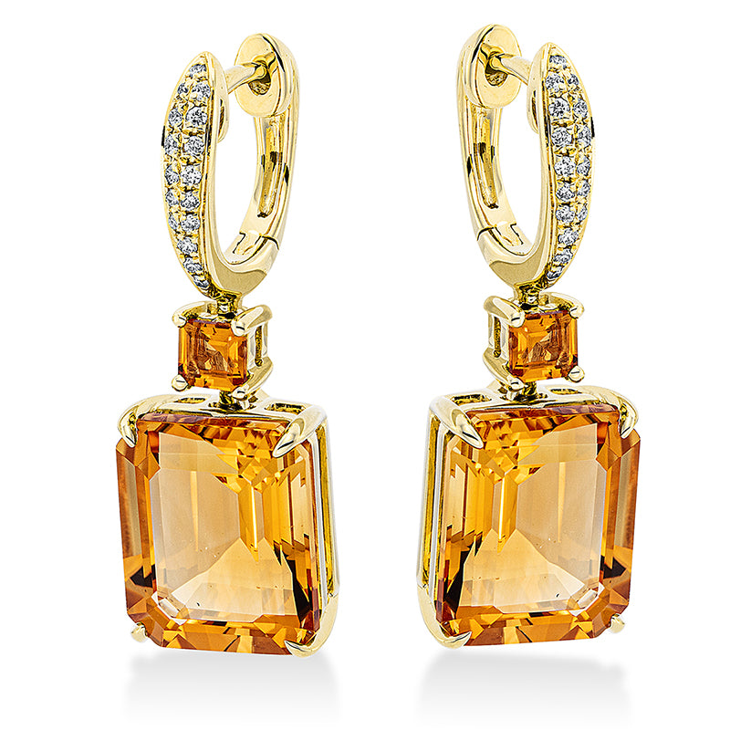 Ohrschmuck mit Citrin  aus 750/-18 Karat Gelbgold mit 32 Diamanten 0