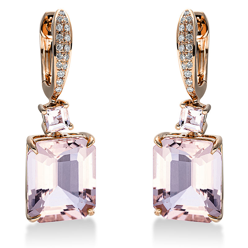 Ohrschmuck mit Morganit  aus 750/-18 Karat Rotgold mit 32 Diamanten 0