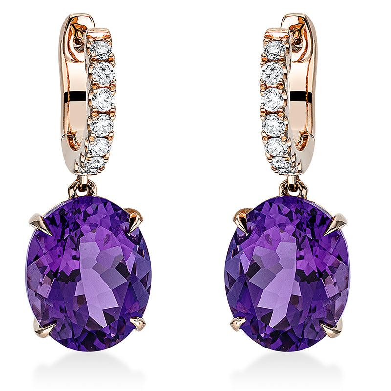 Ohrschmuck mit Amethyst  aus 750/-18 Karat Rotgold mit 14 Diamanten 0
