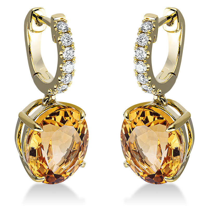 Ohrschmuck mit Citrin  aus 750/-18 Karat Gelbgold mit 14 Diamanten 0