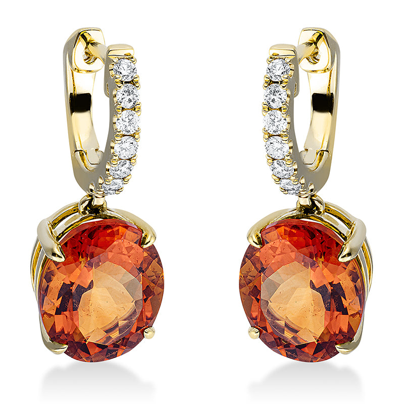 Ohrschmuck mit Citrin  aus 750/-18 Karat Gelbgold mit 14 Diamanten 0