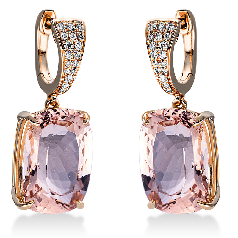 Ohrschmuck mit Morganit  aus 750/-18 Karat Rotgold mit 34 Diamanten 0