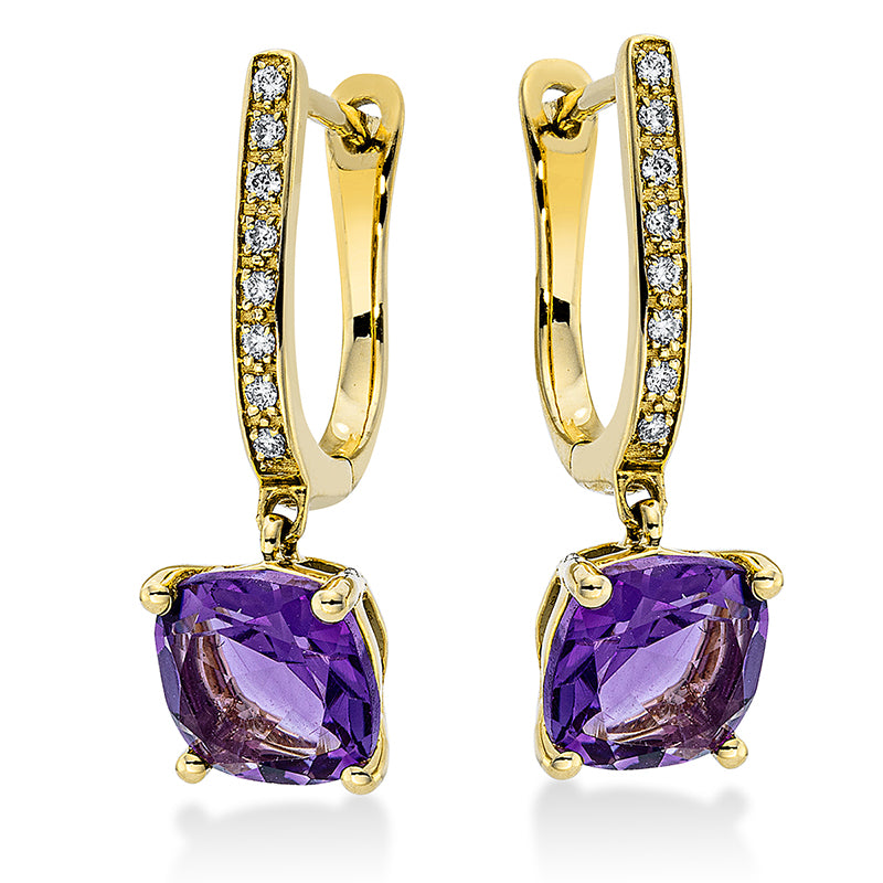 Ohrschmuck mit Amethyst  aus 750/-18 Karat Gelbgold mit 16 Diamanten 0