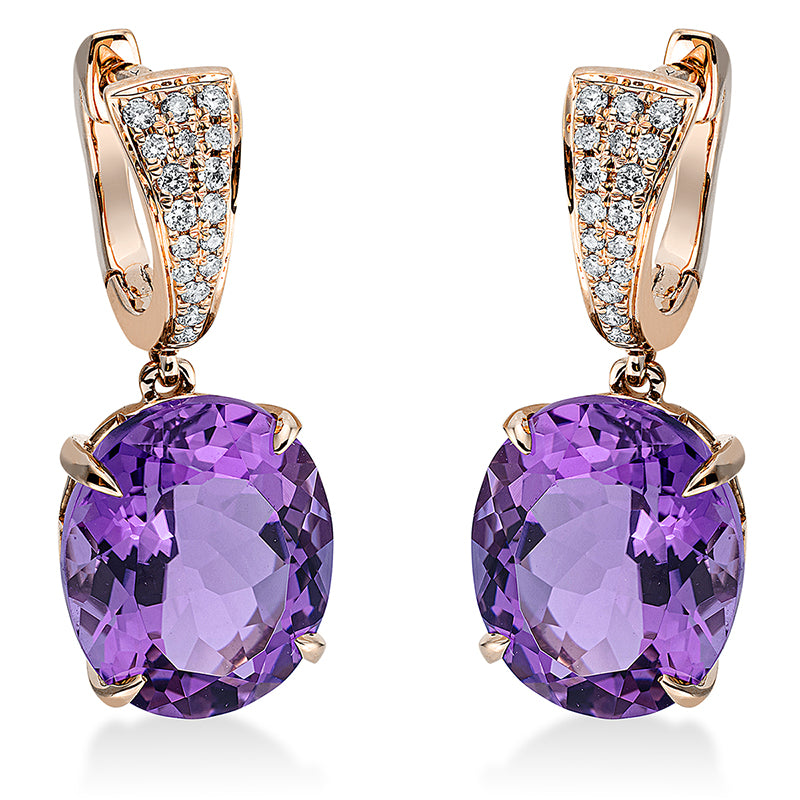Ohrschmuck mit Amethyst  aus 750/-18 Karat Rotgold mit 34 Diamanten 0