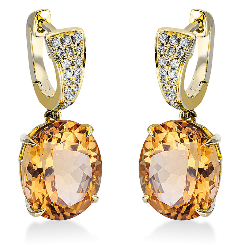 Ohrschmuck mit Citrin  aus 750/-18 Karat Gelbgold mit 34 Diamanten 0